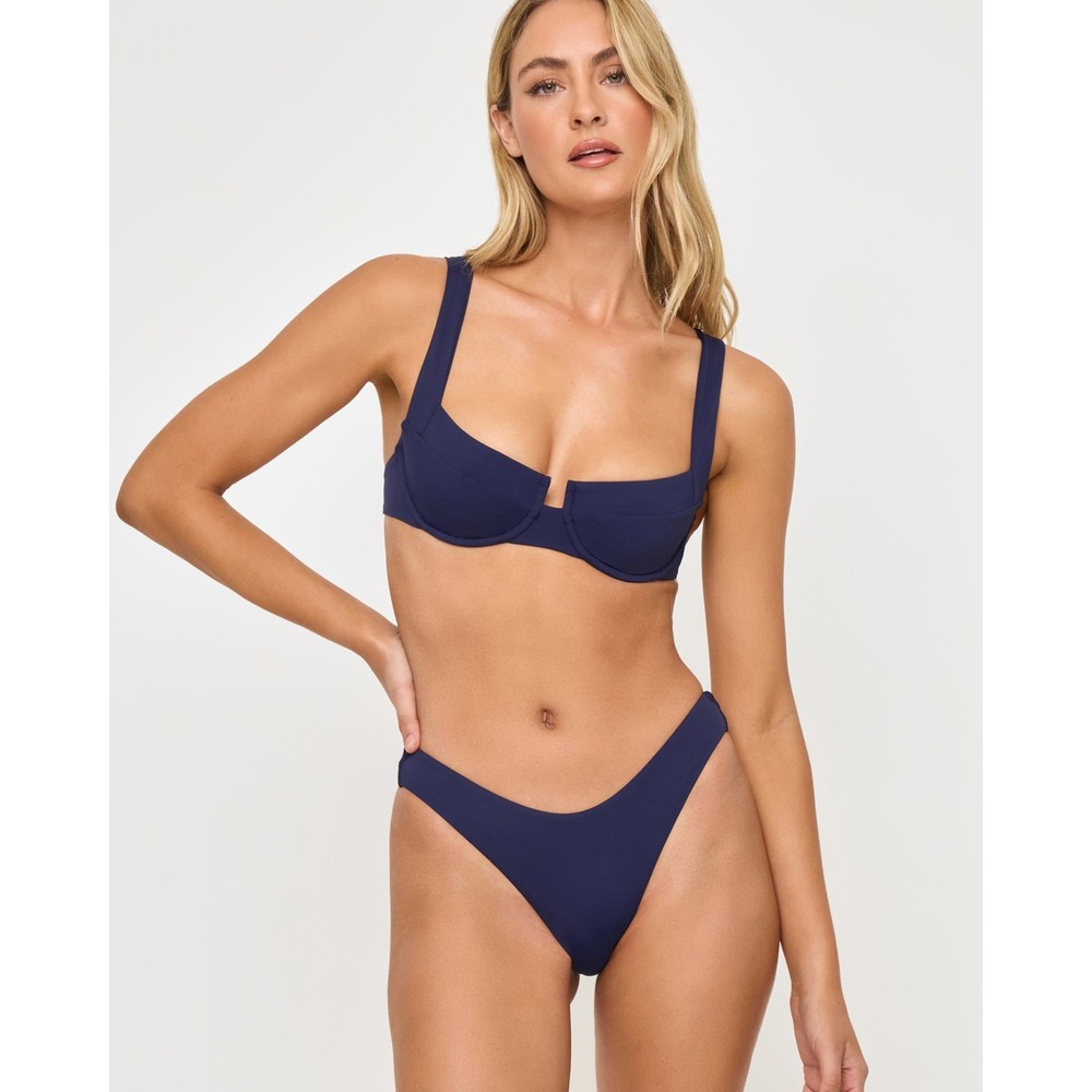 NEW L*Space Mako Bikini Top Midnight Blue Underwire Bralette Tie Back Luxury